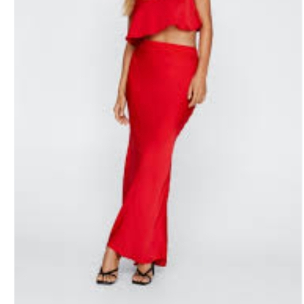 Nasty Girl Collection Red hammered Satin Midi Skirt 6
